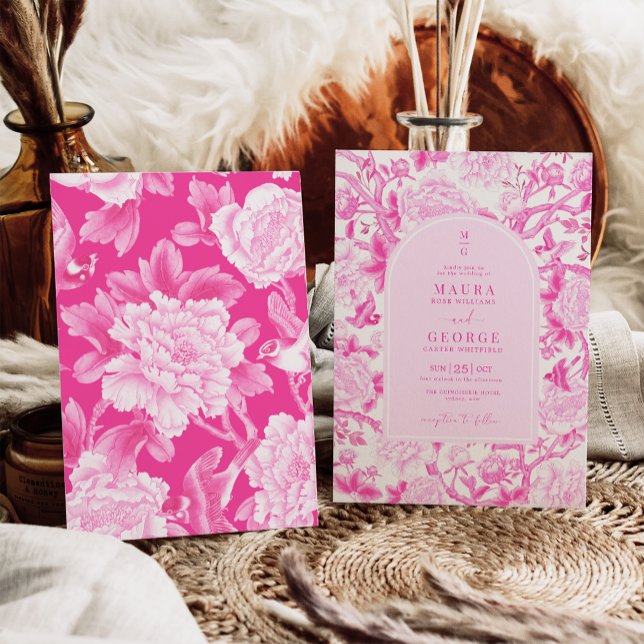 Classic Fuchsia Floral Chinoiserie Garden Hochzeit Einladung (Von Creator hochgeladen)