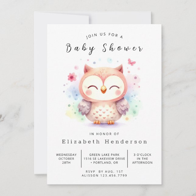 Classic Fun Owl Baby Dusche Einladung (Vorderseite)