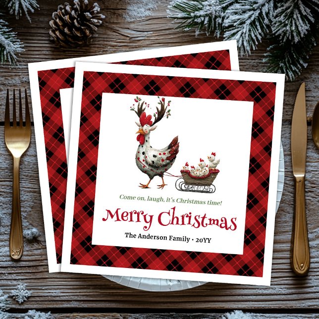 Classic Funny Chickens Personalized Red Green Xmas Serviette (Classic Funny Chickens Personalized Red Green Christmas Napkins

)