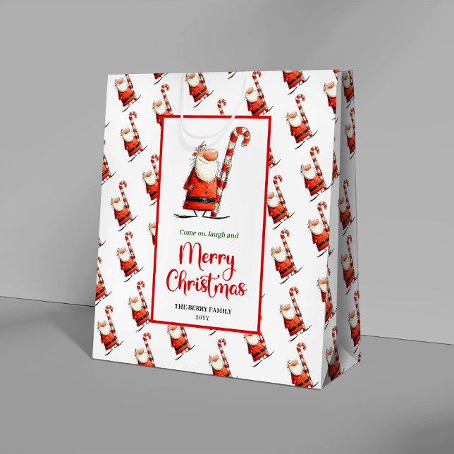 Classic funny Santa gift bag red green celebration Mittlere Geschenktüte (Classic funny Santa gift bag red green celebration

)