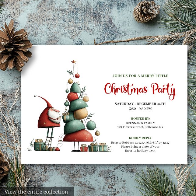 Classic Funny Santa Red Green Holiday Invitation Einladung (Classic Funny Santa Red Green Holiday Invitation)