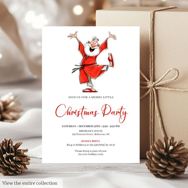 Classic Funny Santa Watercolor Christmas Invite Einladung (Classic Funny Santa Watercolor Christmas Invite)