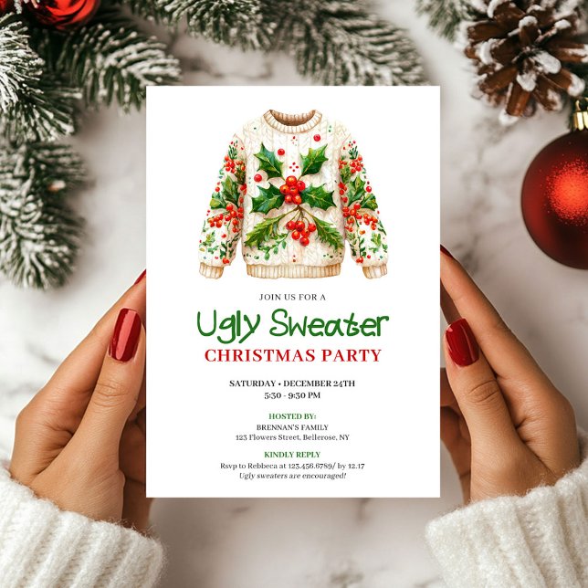 Classic Funny Ugly Sweater Holiday Invite Einladung (Classic Funny Ugly Sweater Holiday Invite)