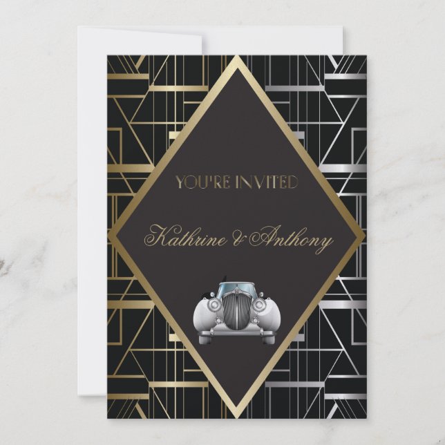 Classic Gatsby Deko Wedding Einladung (Vorderseite)