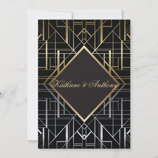 Classic Gatsby Deko Wedding Invitation G2 Einladung (Vorderseite)
