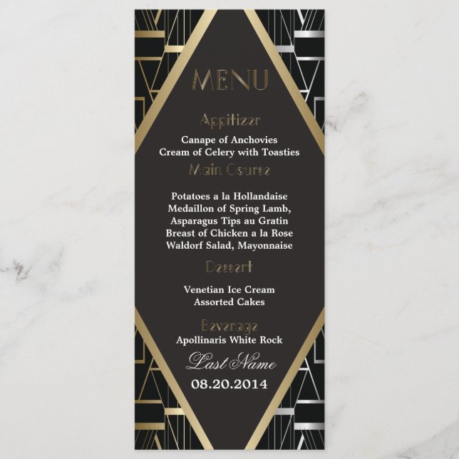 Classic Gatsby Deko Wedding Menu 2 Menükarte (Vorderseite)