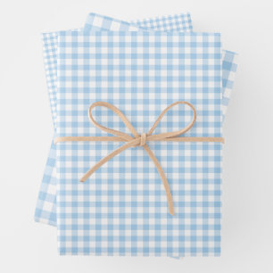 Classic Gingham Baby Blue Geschenkpapier Set