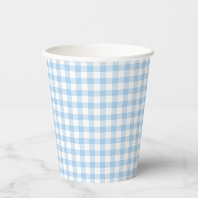 Classic Gingham Baby Blue Pappbecher (Vorderseite)