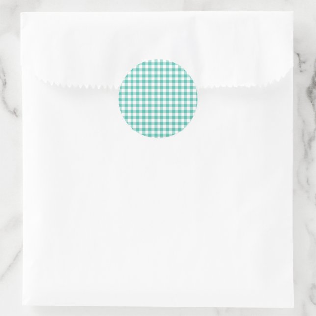 Classic Gingham Bluegrass Green Runder Aufkleber (Tasche)