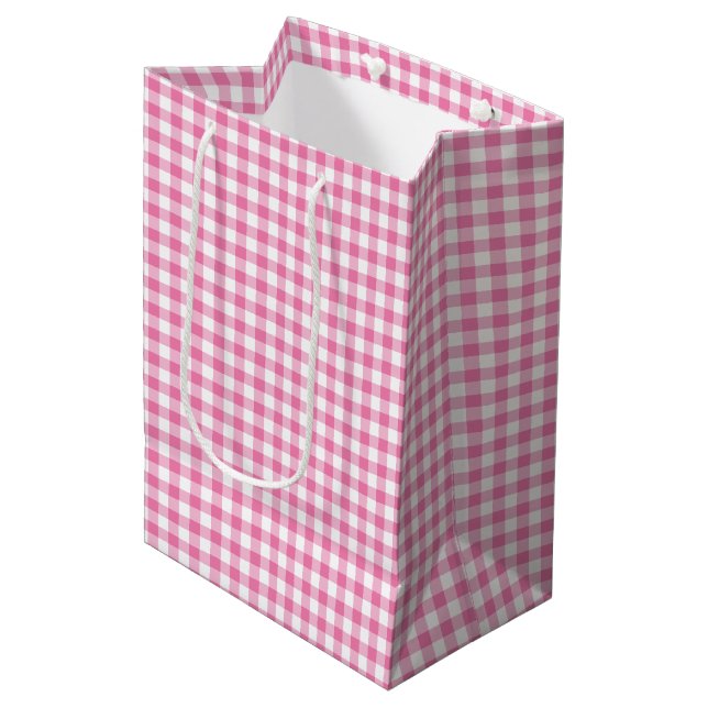 Classic Gingham Fuchsia Mittlere Geschenktüte (Vorderseite Schrägansicht)