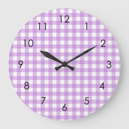 Classic Gingham Kariert Lilac Pastel Ästhetik Große Wanduhr