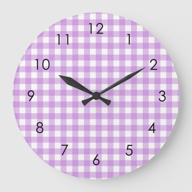 Classic Gingham Kariert Lilac Pastel Ästhetik Große Wanduhr (Vorderseite)