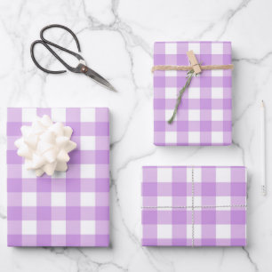 Classic Gingham Karo Kariert Pattern Lilac Geschenkpapier Set
