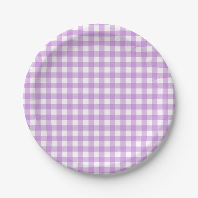 Classic Gingham Karo Kariert Pattern Pastel Lila Pappteller (Vorderseite)