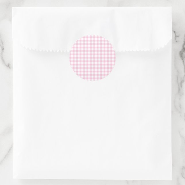 Classic Gingham Light Pink Runder Aufkleber (Tasche)