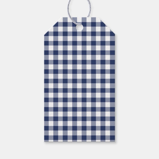 Classic Gingham Navy Blue Geschenkanhänger (Vorderseite)