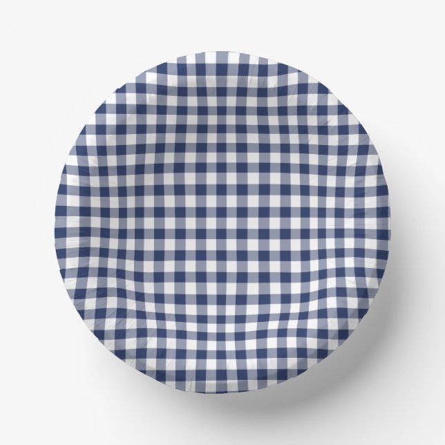 Classic Gingham Navy Blue Pappteller (Vorderseite)