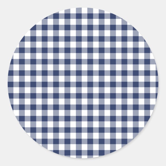 Classic Gingham Navy Blue Runder Aufkleber (Vorderseite)