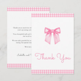 Classic Gingham Pink Bow Baby Shower Dankeskarte