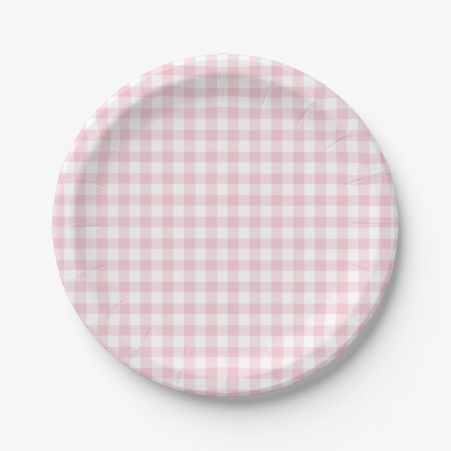 Classic Gingham Pink Pappteller (Vorderseite)