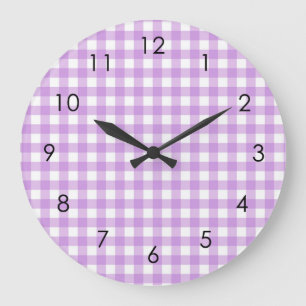 Classic Gingham Plaid Lilac Pastel Aesthetic Große Wanduhr