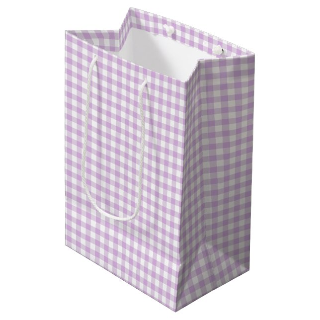 Classic Gingham Soft Lilac Mittlere Geschenktüte (Vorderseite Schrägansicht)