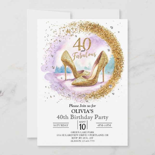 Classic Glam Digital Gold 40. Geburtstag Einladung (Vorderseite)