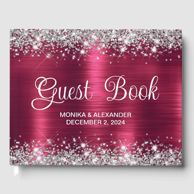 Classic Glittery Burgundy Foil Wedding Guest Book Gästebuch (Vorderseite)