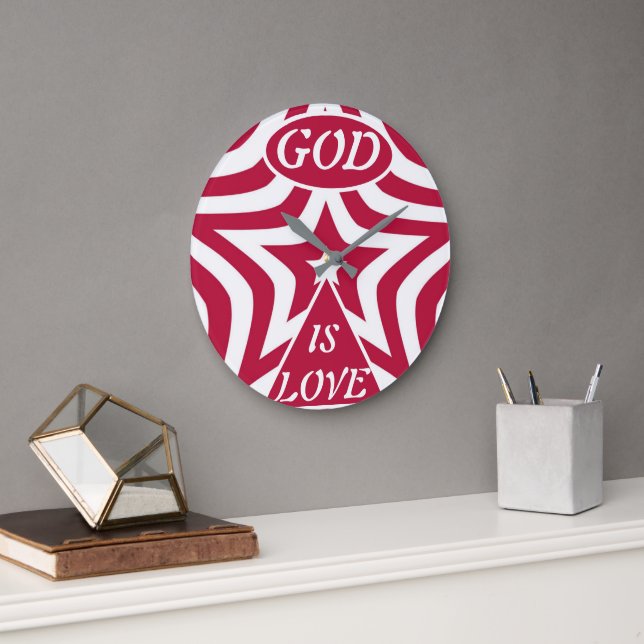 Classic God is Liebe Star Red & White Wall Clock Große Wanduhr (Büro)