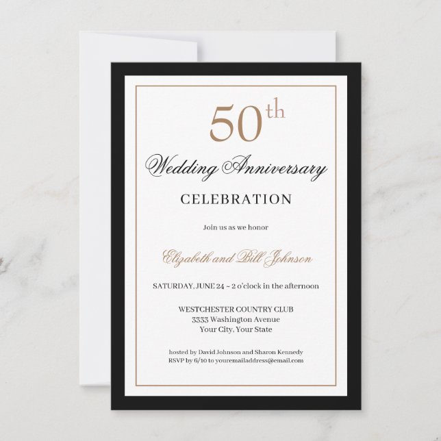 Classic Gold Black 50th Wedding Anniversary Einladung (Vorderseite)