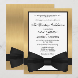 Classic Gold Black Krawatte Parents Wedding Einlad Einladung