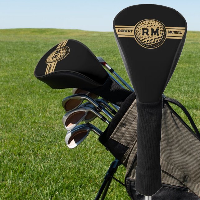 Classic Gold & Black Personalized Name Initials Golf Headcover (Von Creator hochgeladen)