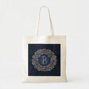 Classic gold Blue Letter B Damask Monogramm Tragetasche