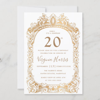Classic Gold Border 20. Geburtstag Einladung