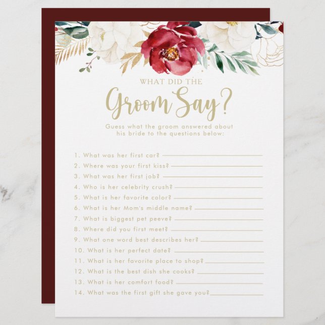 Classic Gold Brautparty Was hat der Groom Say gema (Vorne/Hinten)