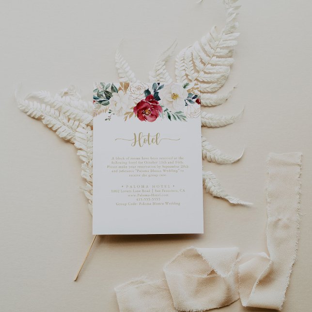 Classic Gold Burgund White Floral Hotel Begleitkarte (Von Creator hochgeladen)