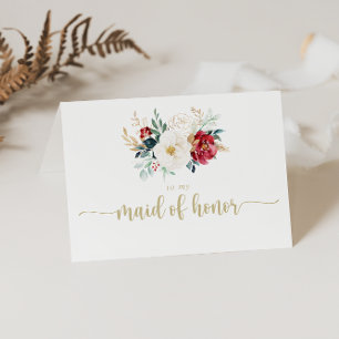 Classic Gold Burgundy White Floral Brautparty Dankeskarte