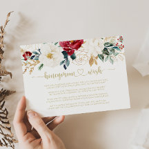 Classic Gold Burgundy White Floral Honeymoon Wish