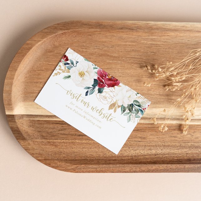 Classic Gold Burgundy White Wedding Website Begleitkarte (Von Creator hochgeladen)