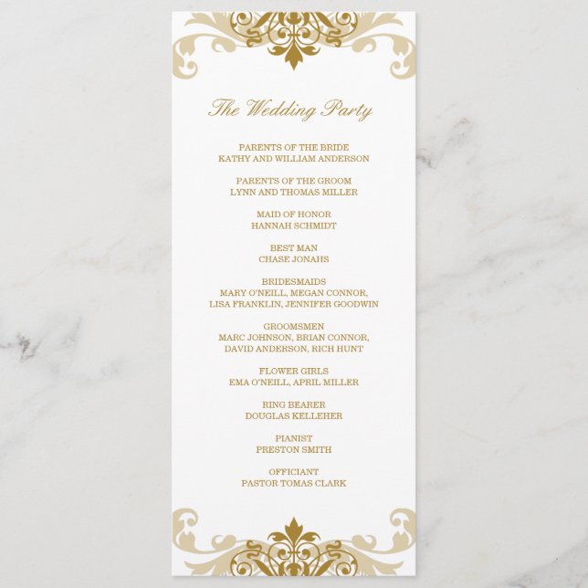 Classic Gold Color Elegantes Ironwork Hochzeit Programm (Vorderseite)