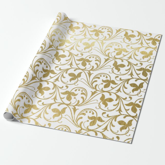 Classic Gold Damask Blumenmuster Hochzeitswrappin Geschenkpapier (Ungerollt)