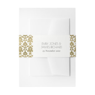 CLASSIC GOLD DAMASK FLORAL PATTERMONOGRAM EINLADUNGSBANDEROLE