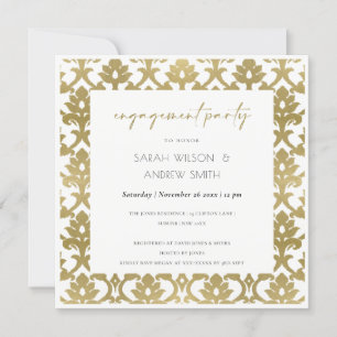 CLASSIC GOLD DAMASK FLORAL PATTERN VERLOBUNG EINLADUNG