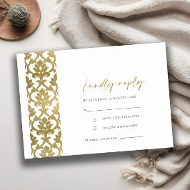 CLASSIC GOLD DAMASK FLORAL PATTERN WEDD RSVP BEGLEITKARTE