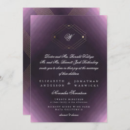 Classic Gold Deko Lila Calligraphy Monogram Einladung