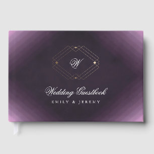 Classic Gold Deko Lila Calligraphy Monogram Gästebuch
