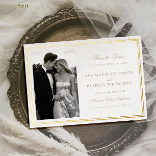 Classic Gold Double Frame Foto Hochzeitdatum Geret Folieneinladung
