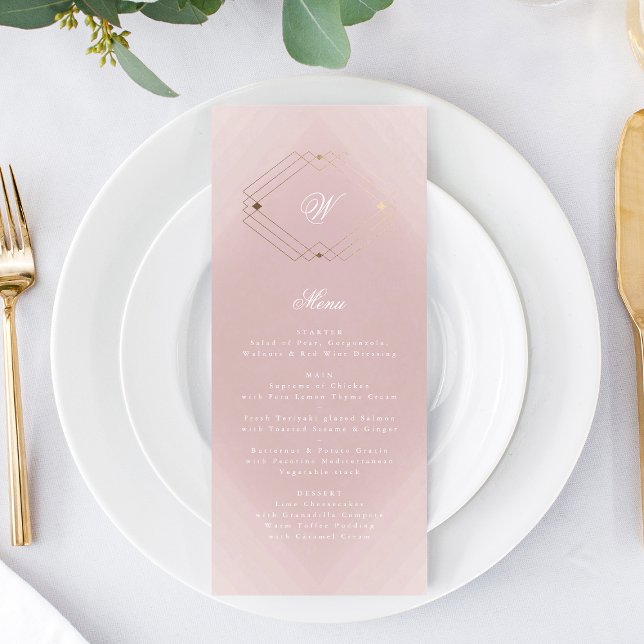 Classic Gold Dusty Rose Pink Monogram Wedding Menükarte (Von Creator hochgeladen)