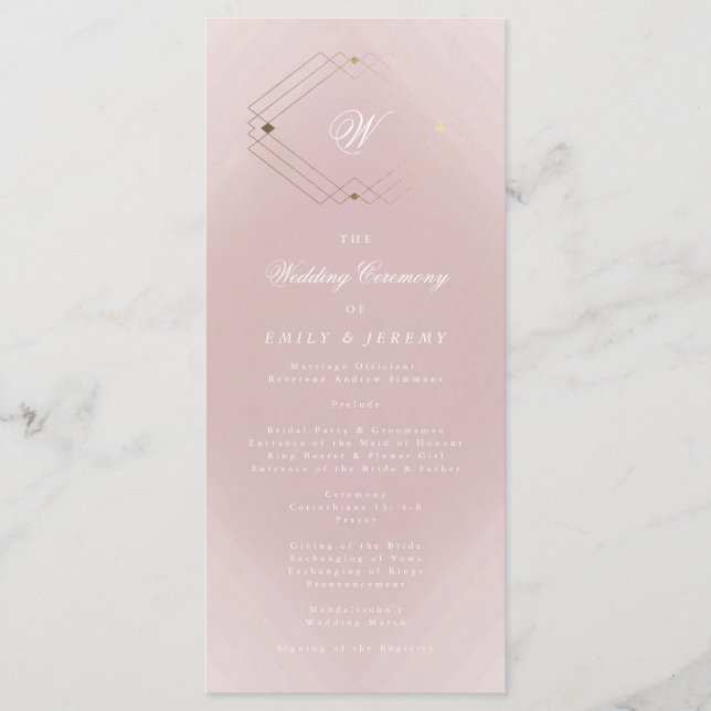 Classic Gold Dusty Rose Pink Monogram Wedding Programm (Vorderseite)