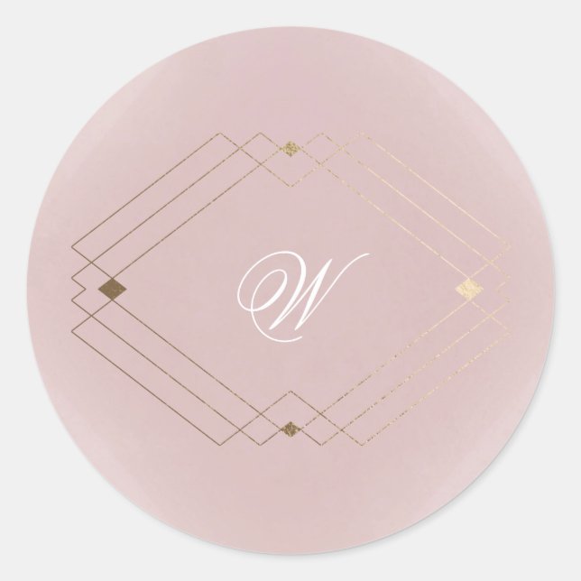Classic Gold Dusty Rose Pink Monogram Wedding Runder Aufkleber (Vorderseite)